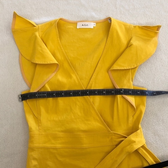 A.L.C. Linen Walker Ruffle Midi Wrap Dress. Yellow. Size 2 - Picture 11 of 16